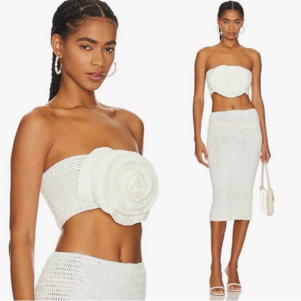 Bahía María Maxi Rose Crochet Crop Top Ivory Bandeau S/M Resort Wear